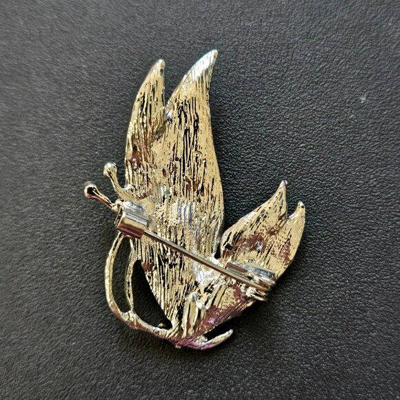 Vintage Rhinestone Butterfly Brooch Pink Amber Crystal Wings Gold Tone Pin 1.5" - Picture 2 of 5
